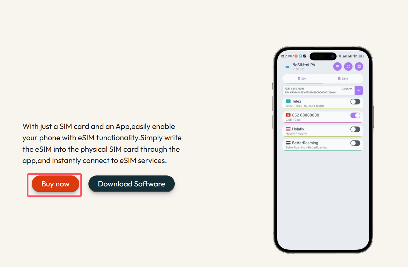 9esim 点击 Buy now