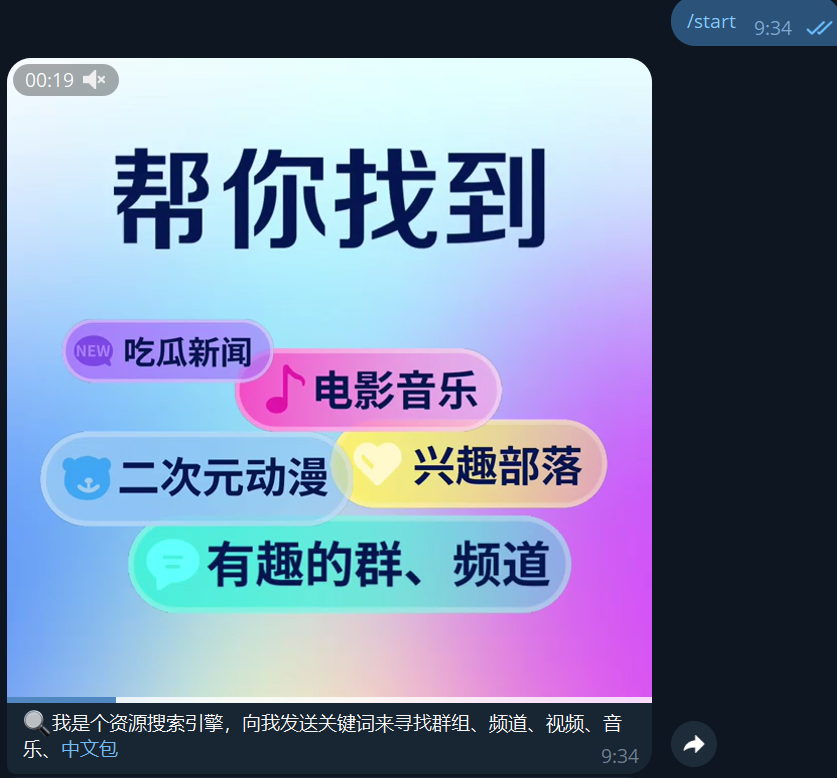 Telegram 极搜机器人启动界面